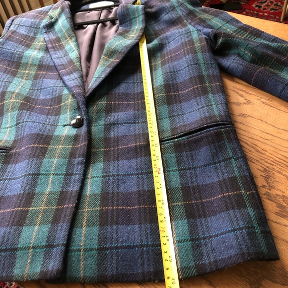 Vintage Plaid Blue & Green Blazer pockets Boxy Oversized Boyfriend - Picture 9 of 11